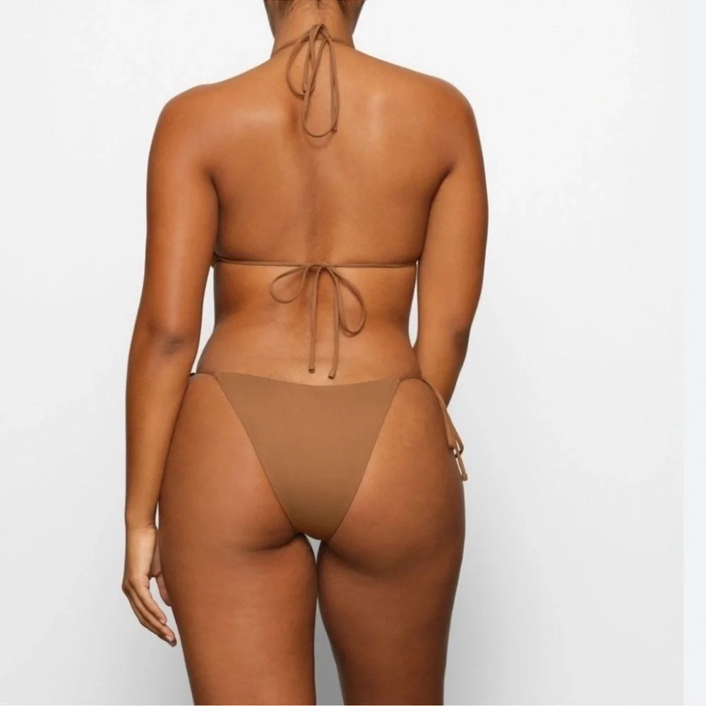 Women’s Tan Lace-Up One-Piece Swimsuit - Halter Tie